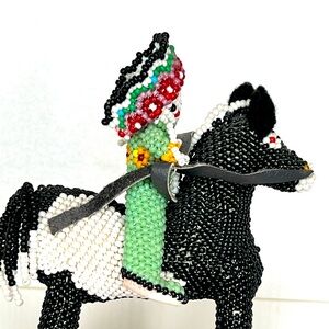 Vintage Zuni beaded horse with traditional dressed man
